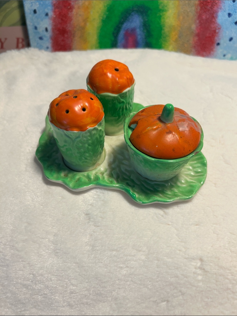 Vintage Midwinter Porcelon Tomato & Lettuce Cruet Set England Cabbage Pottery